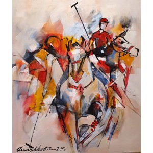 Mashkoor Raza, 24 x 30 Inch, Oil on Canvas, Polo Painting, AC-MR-608